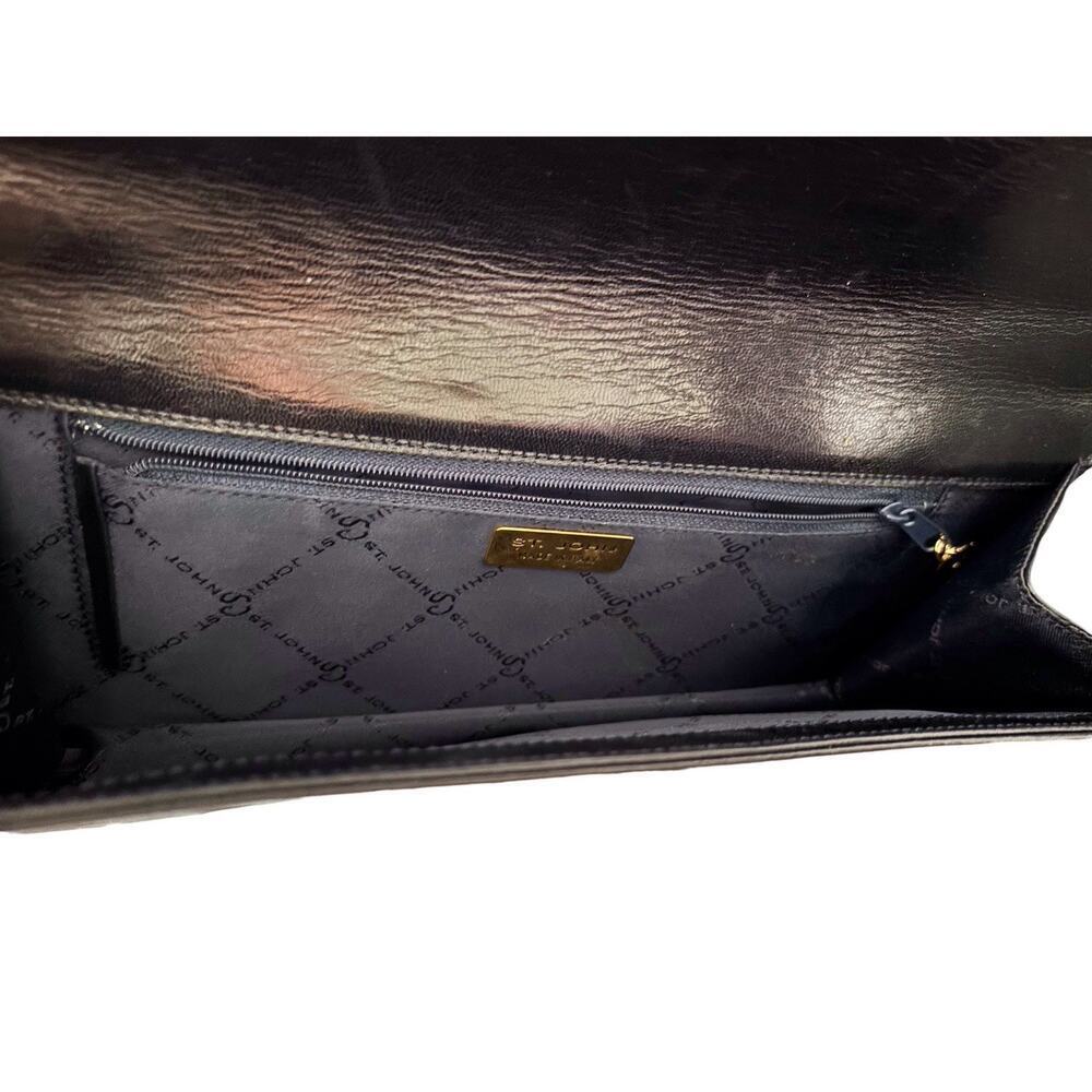 St. John Light Dark Blue Leather Shoulder Bag Gold Chain Link Vintage Designer - Picture 8 of 13